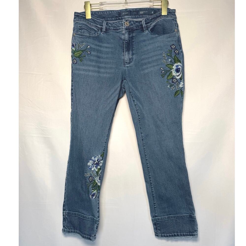 J.Jill Denim Boho Appliqué Flowers Embroidered Authentic Fit Cropped Jeans 6